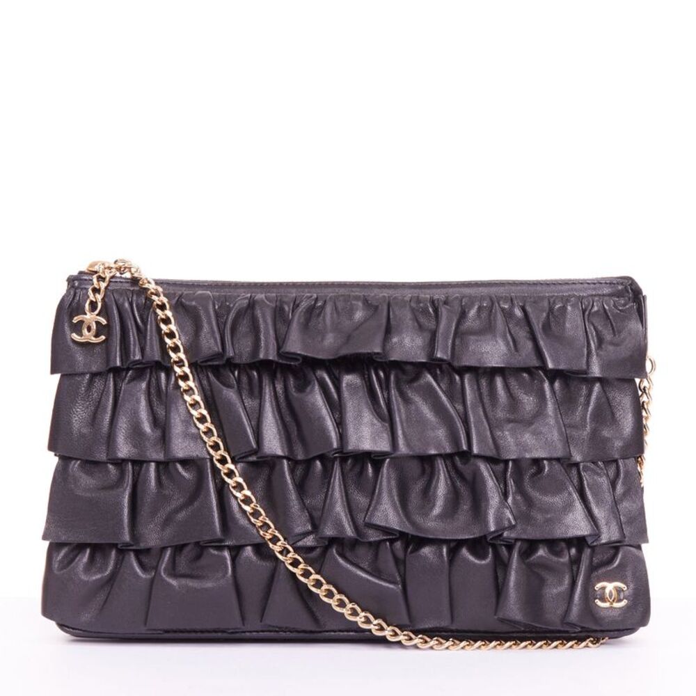 Chanel 2002 Tiered Black Leather Crossbody Bag